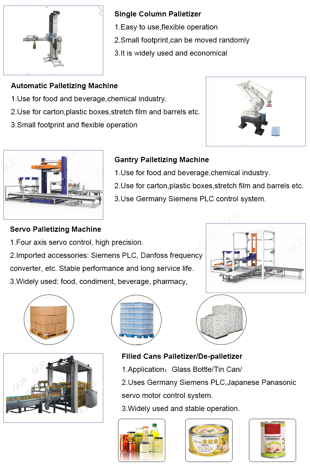 Palletizer Machine Automated Single Column Case Palletizer Machine