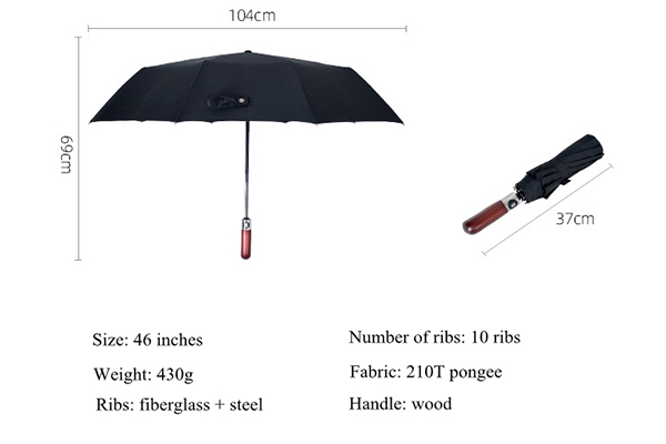 3 Foldable Automatic Open Umbrella With Real Wood Handle