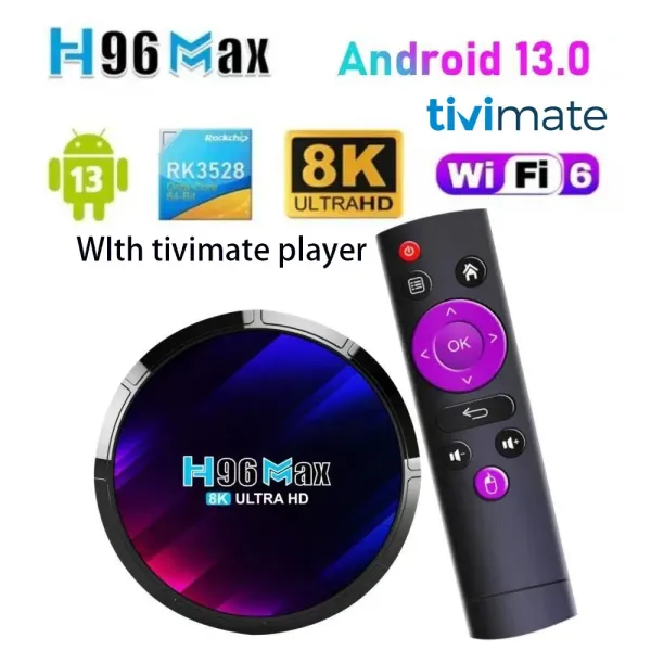 H96 MAX WiFi6 8K Ultra HD Android TV Box 2GB RAM + 16GB Storage Set Top Box