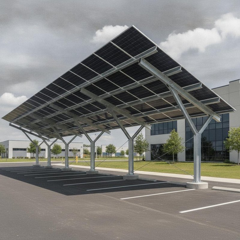ECO Y Frame Commercial Carport Solar Mounting System 24-Panel Heavy-Duty Steel Multi-Bay PV Parking Structure