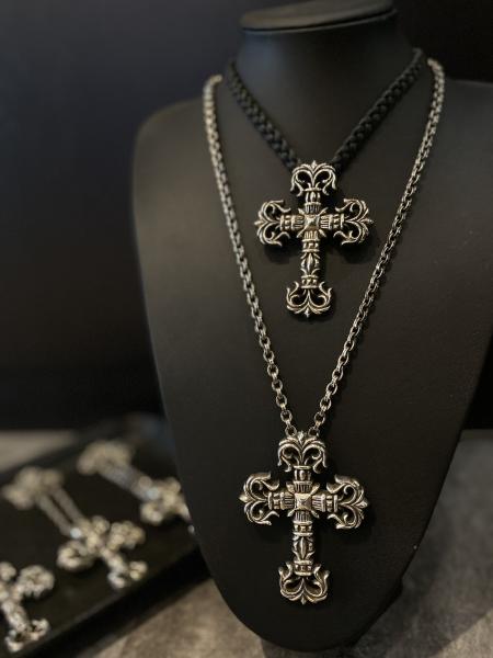 925 Silver Large Flame Cross Necklace with 55-70cm Chain and S925 Logo for Everyday Wear