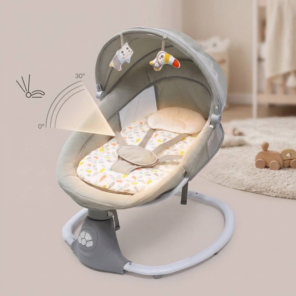 Touch Panel Infant Swing Rocker 5 Swing Angles USB Battery Powered Left-Right Motion Newborn Soother