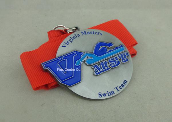 Zinc Alloy Swimming Award Ribbons Medals , Die Stamped Ribbon Personalised Medals
