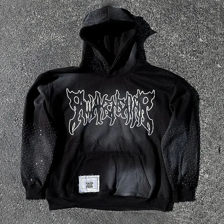 Custom Logo Heavyweight Cotton Hoodies Patchwork Distressed Embroidery Streetwear Oversized Boxy Pullover Hoodie for Men