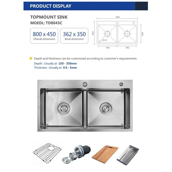 Topmount Stainless Steel Kitchen Sink Brushed 50 / 50 Double Bowl 18 Gauge 80x45