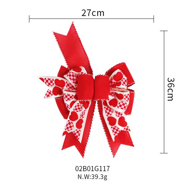 2024 Arcos de cinta grande con borde de alambre Arco de corazón impreso Decoración de San Valentín hecha a mano