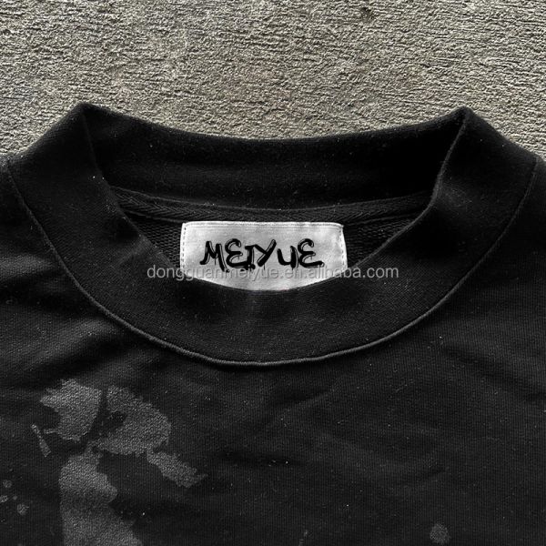 Camiseta personalizada Rhinestone Distressed Unisex bordado Manga larga doble capas camiseta de gran tamaño pesado para hombres