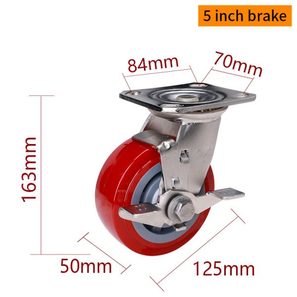 EDL 5 Inch Stainless Steel Heavy Duty Caster With Durable TPU Wheel Loading 350Kg S715P-85
