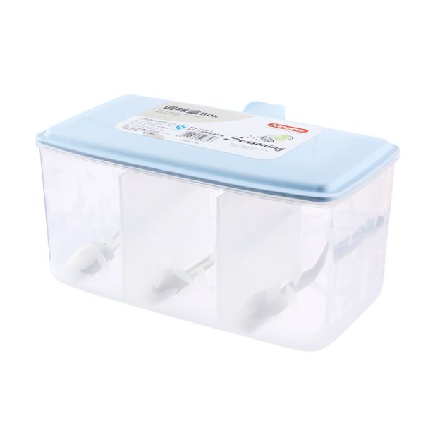 3 Compartment Rectangle Kitchen Seasoning Box With Spoon