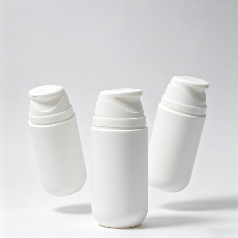 50ml 100ml Round Bottom Airless Bottle Frosted White Plastic Press Airless Pump Bottle with Clear Cap