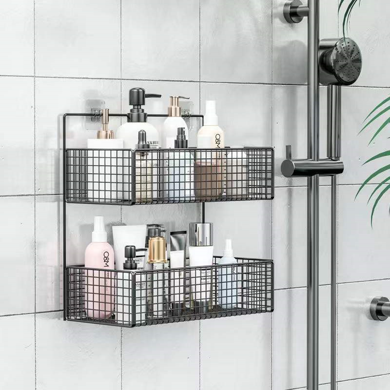 Bathroom Washstand 2.5mm Wall Storage Basket Bath Toilet Perforation Free Hanging