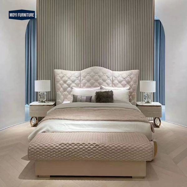 Oak Soft Bed Bedroom Furniture Set Velvet Italian Beds Extend Headboard Royal King Queen Tufted Bed Frame for Home