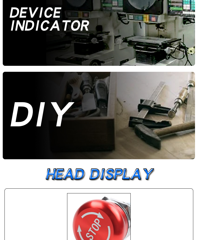 16/19/22MM Waterproof Stainless Steel Mushroom Head Switch Explosion-Proof Emergency Stop Power Button IP65 Level 220V Control