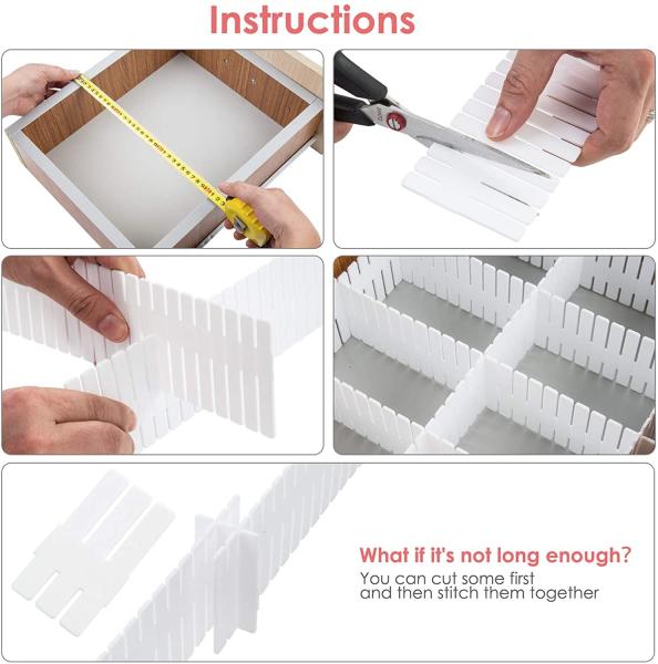 4pcs Plastic Adjustable DIY Storage Organizer Drawer Dividers for Socks/ Underwear/ Makeup/ Kitchen/ Dresser