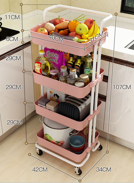 Wear Resistant Kitchen 45KG Bearing ABS 3 Shelf Trolley