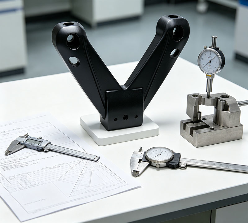 Custom CNC Machined Black Hard Anodized 6061 T6 Aluminum Alloy V Shape Mounting Bracket with Slotted Adjustment Holes