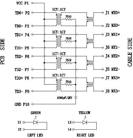 Bel SI-61001-F RJ45 Modular Jack Stewart Connector 1000 BASE-T Magnetic Shielded