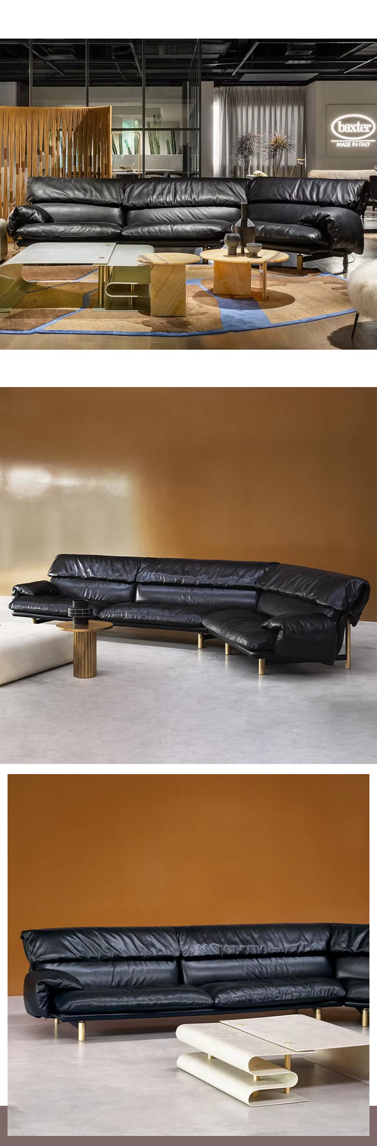Italy Modern Sectional Sofa Baxter Jo Modular Sofa Set Black Leather Couch Leisure Sofa