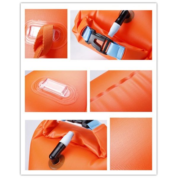 Inflatable Swimming Buoy - safety swimming buoy waterproof phone case, 2 LED lights (night visibility) and whistle - por