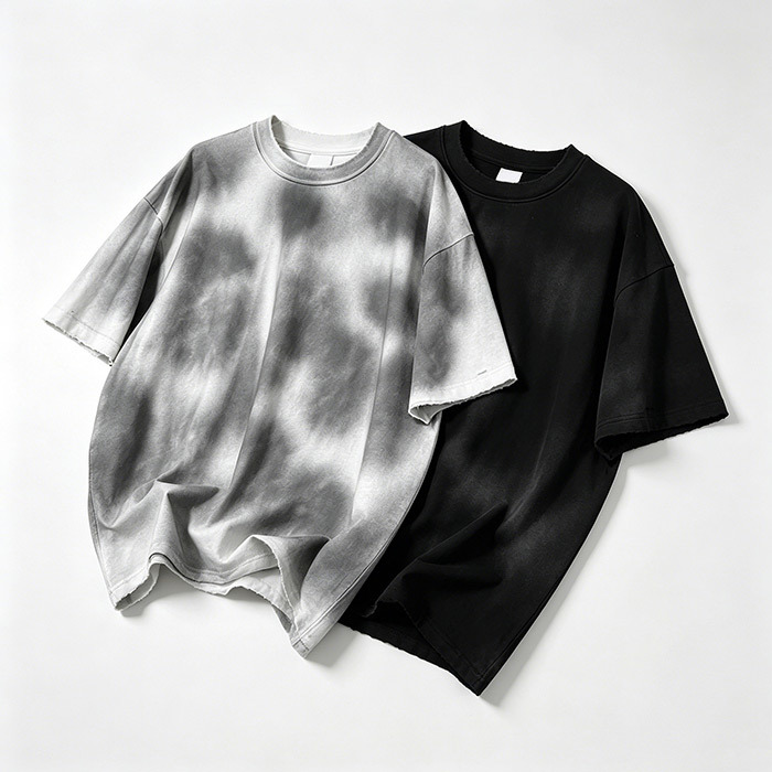 255GSM Raw Edge T Shirt Horse Wash Distressed Vintage Tee Grunge