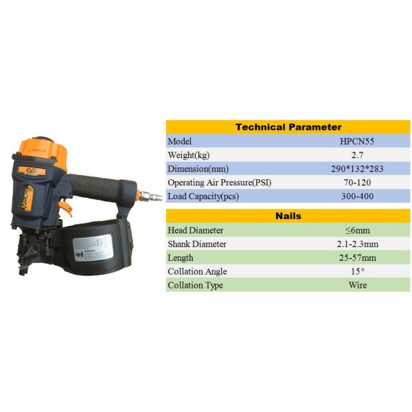 Industrial Grade Pallet Making and Packing Air Coil Nail Gun CN55 Coil Roofing Nailer