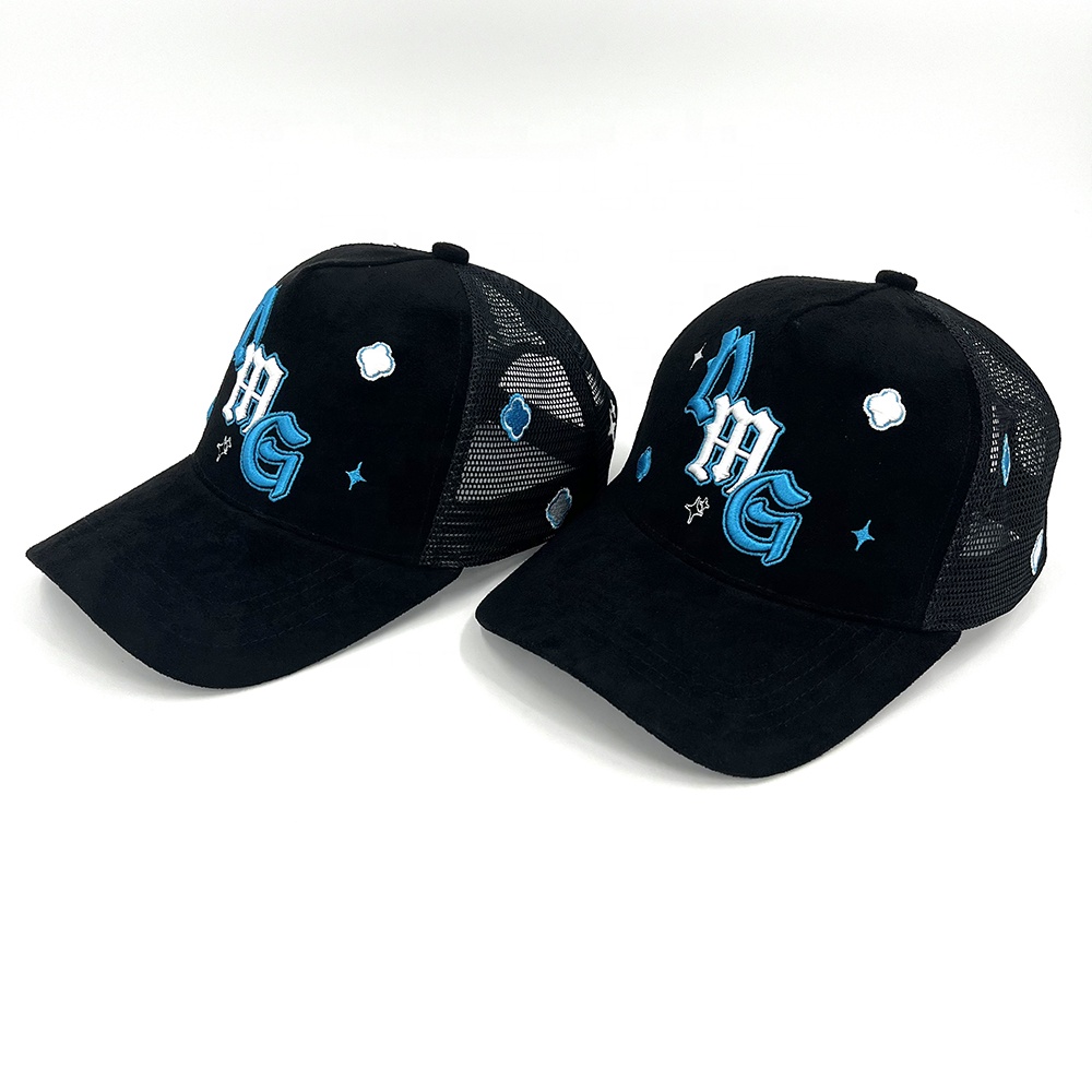 Rhinestone Baseball Hat Custom Suede Outdoor Trucker 3D Puff Embroidery Custom Tag