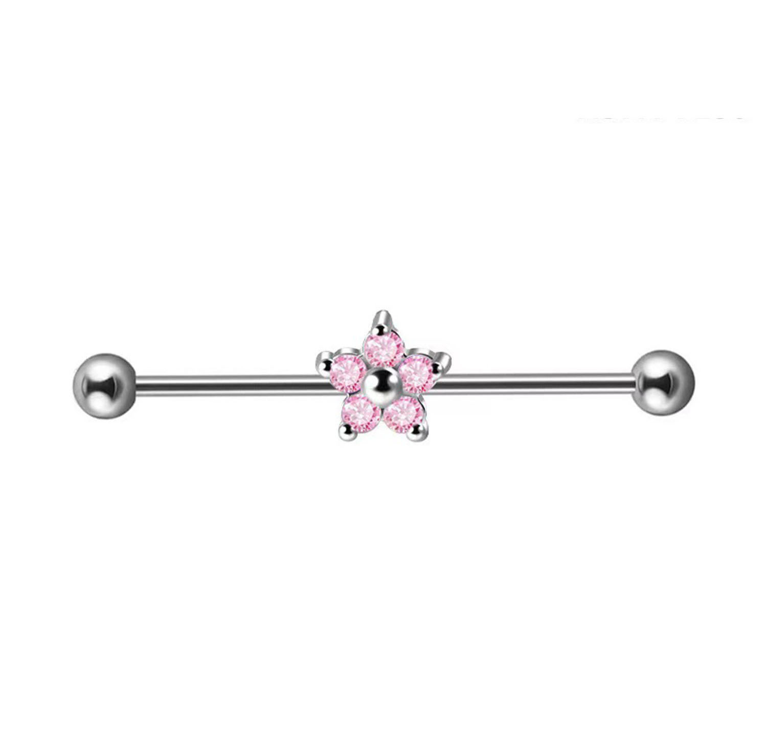 F136 Titanium Barbell Earbone Nails Zircon Flower Ear Bridge Double Earhole Earrings TB0328