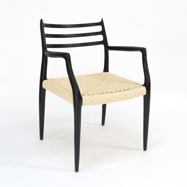 Modern Dining Chair Hand-woven Cord Nitrolacquer Finish Solid Wood with Armrest Modern Design