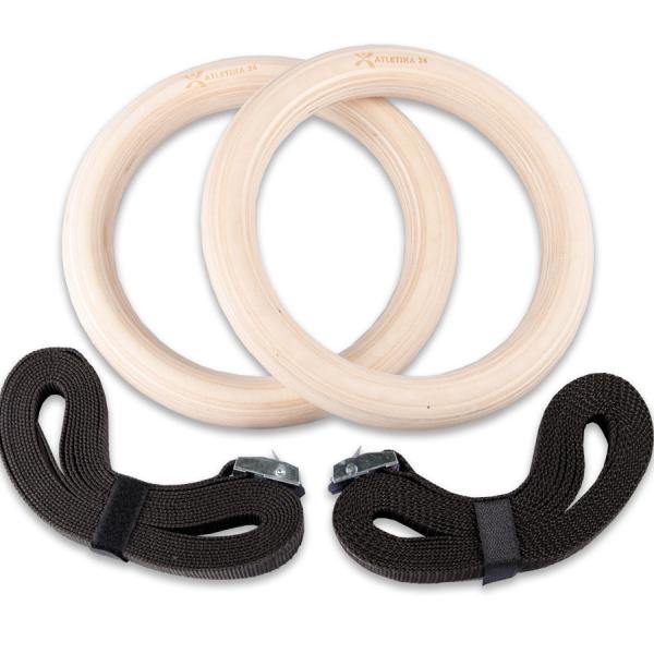 Roman Ring Gymnastics 32mm Wooden Gym Rings Customized Durable Universal Wooden Ring Fitness Foldable Strap Wooden Drum Hoops