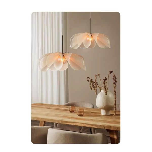 French Fabric Ceiling Pendant Lights Japanese Wabi Sabi Flower Chandelier (WH-VP-306)