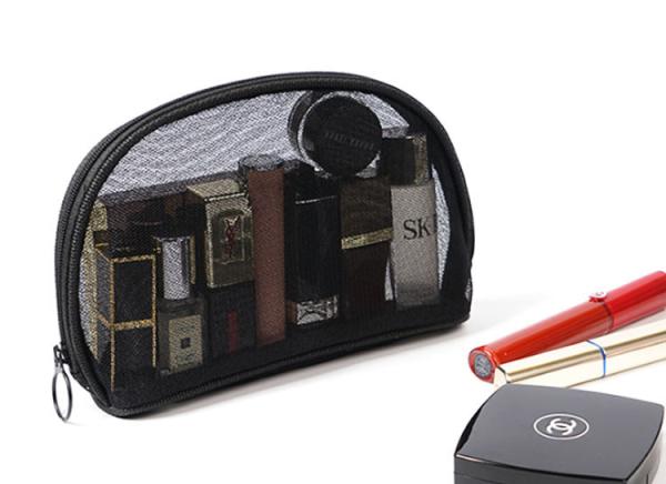 Portable small cosmetic bag girl web celebrity black double layer mesh transparent large capacity travel storage  bags