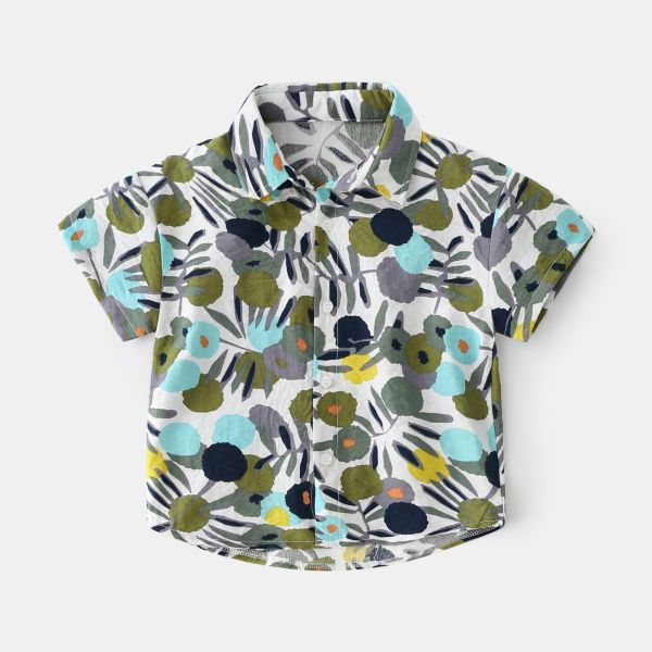 2023 fashion kids floral print top trend summer lapel boy short sleeve shirt
