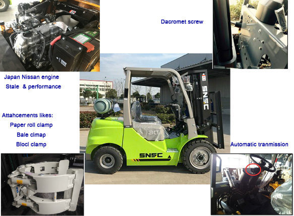 Japan Nissan Engine Snsc 3ton LPG Forklift with Load Center 500mm Ordinary Combustion