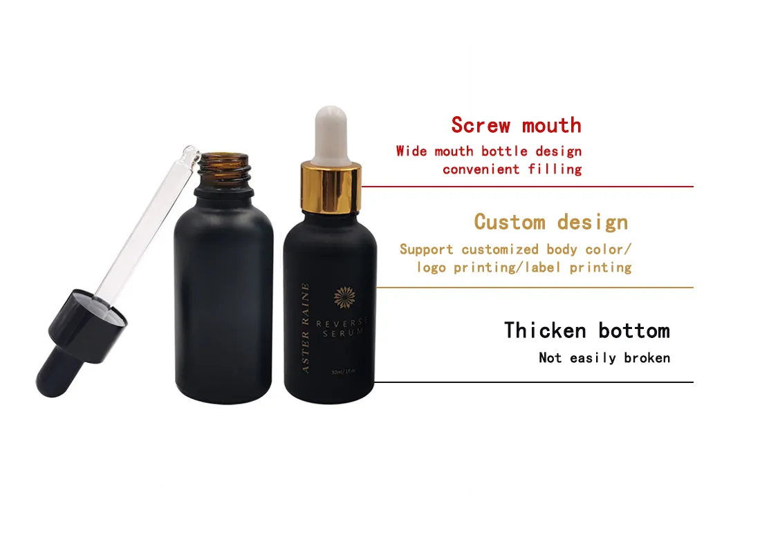 Matte Frosted Black Glass Essential Oil Dropper Bottle 50ml 100ml 120ml