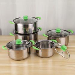 Quality Stainless Steel 5pcs Cookware Set Soup Pot for Cooking with Green Handle
