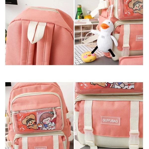 OEM 1.35 Inch Girls School Bag Set Large Capacity 5 In 1 Backpack Sling Pencil Bag