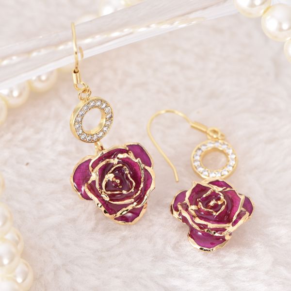 24k Gold Plated Rose Earrings Gifts for Girlfriend Holiday Preserved Flowers Wholesale Fashion Earrings