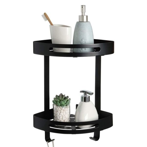 SUS304 Wall Mounted Bathroom Corner Shelf Rustproof With Matte Black Baking Paint Finish