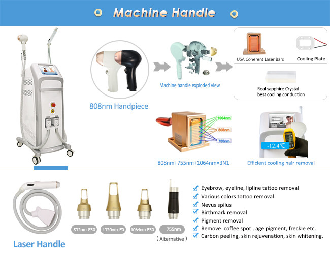 прибор красоты воздушного охлаждения машины удаления волос лазера 640 690 808 Yag многофункциональный