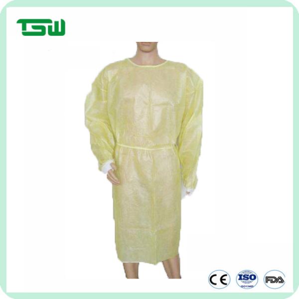 Long Sleeve Yellow Nonwoven Hospital Disposable Gowns XL