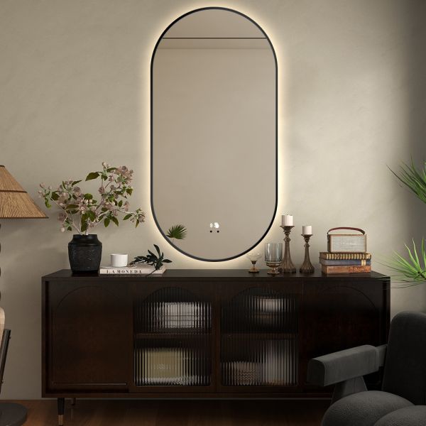 Modern Round Bathroom Mirror Anti Fog Waterproof Wall Mounted Lighted Makeup Mirror