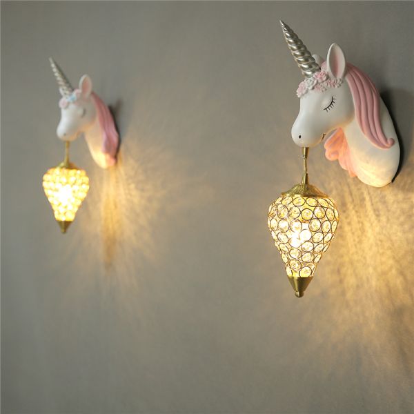 Creative Cartoon Unicorn Lamp Pink Children's Room Decor Unicorn Beside Wall Lamp (WH-VR-73)