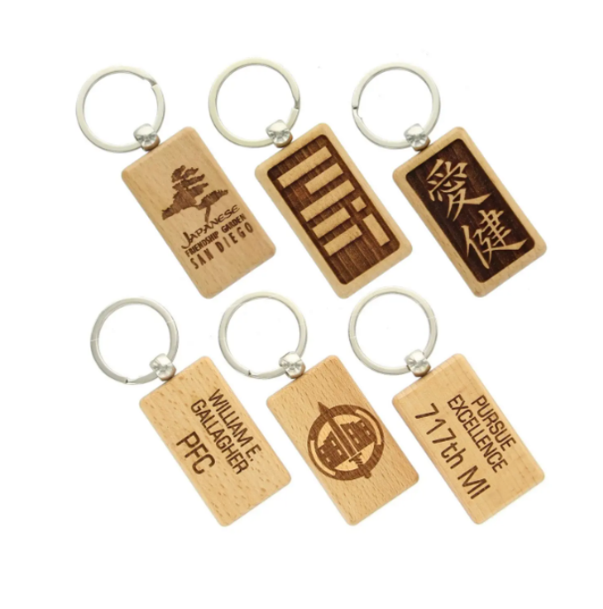 Natural Wooden Name Keychain Badge Blank With Split Ring Personalized