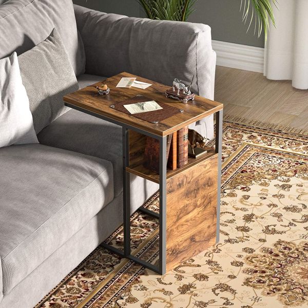 Custom Reversible Steel Wood C Side Nightstand Tables For Living Room