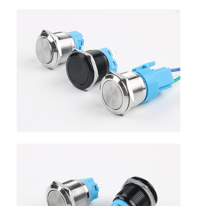 22mm self-resetting self-locking metal push-button switch with welded terminals 1NO 1NC without indicator light flat high head