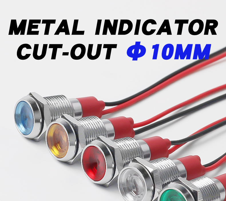 10mm Metal Power LED Indicator Lights IP65 Rated 40000 Hours Lifespan Multi-color Compatible 3V-24V-110V-220V Durable Versatile