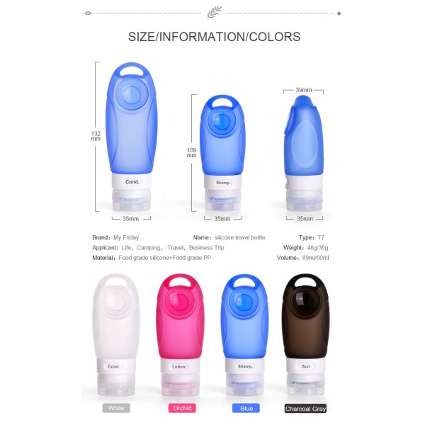60M Volume Personal Care Industrial Leak Proof Silicone Travel Bottle Set TB02 Kit
