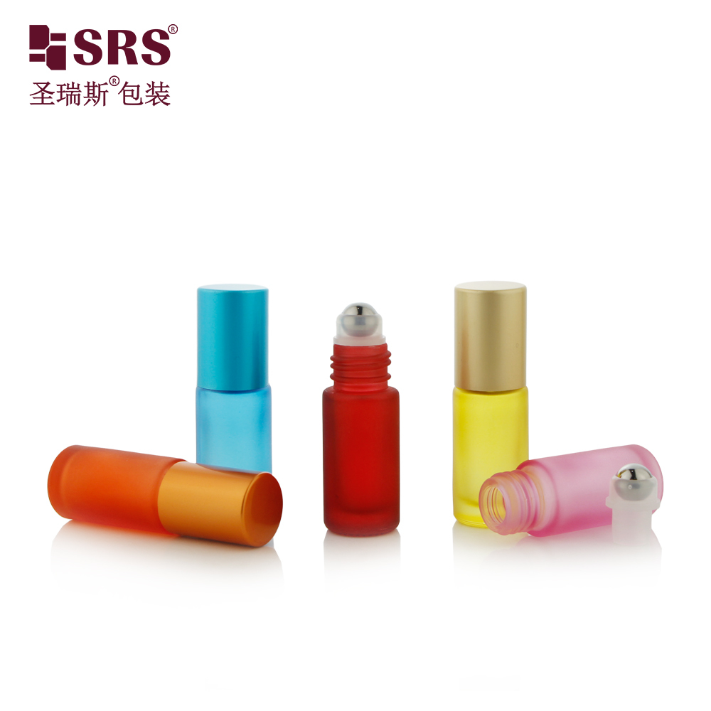 5ml Wholesale Empty Custom Color Glass Roll On Bottle Metal Ball And Plastic Cap For Travel Perfume Oil