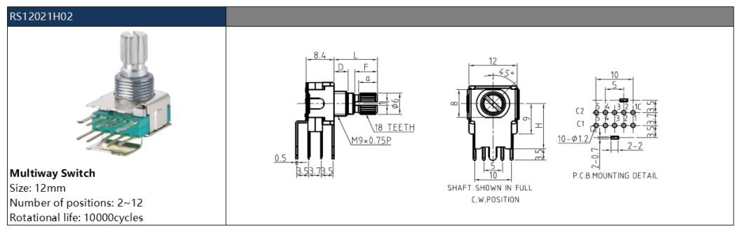 RS12 Rotary Multi Way Switch 12 мм Кнопка управления объемом с поддержкой настройки
