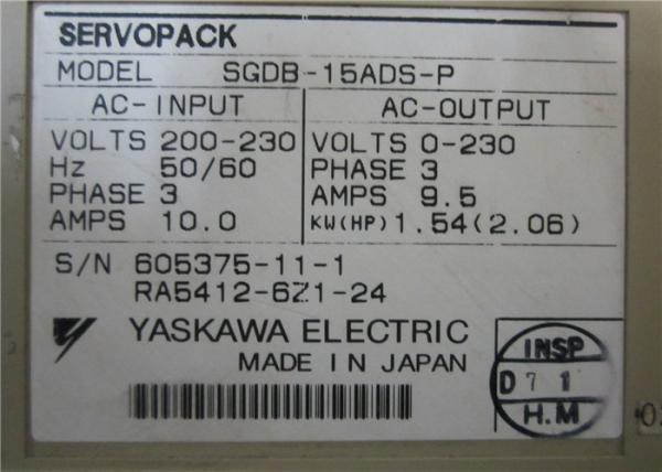Industrial Servo Drives  Yaskawa SERVOPACK 200/230V 3 PHASE 12A 1.8 KW 2.41HP SGDB-20ADS